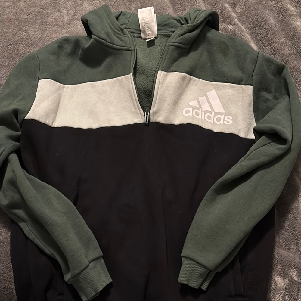 Adidas Green and Black Zip Up Sweater with Sporty Design
